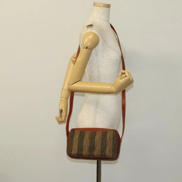 FENDI Pecan Canvas Shoulder Bag Coated Canvas Black Brown gold Auth 138323 - Picture 3 of 16